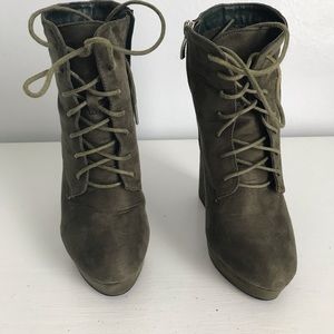 Olive green suede lace up boot